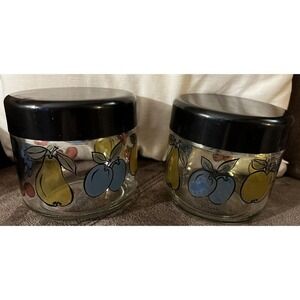 Vintage Set‎ of 2 Cerve Italy 'Fruit' Glass Canisters~Stained Glass~Rubber seals